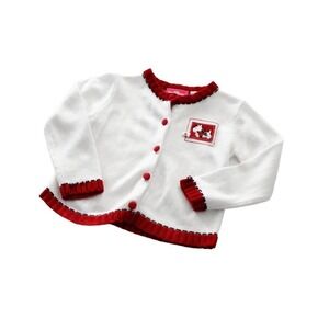 Vintage White and Red Yorkie Dog and Tartan Plaid Cardigan Sweater Girls Size 6